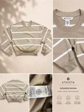 Athleta Brown White Striped  Women’s Size Small Cropped Sweatshirt